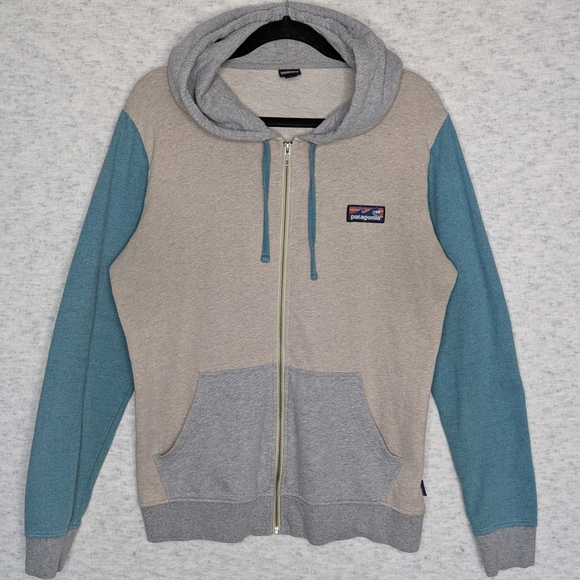 Board Short Label Lightweight Full-Zip Hoody Teal Gray Cream Sz L Organic Cotton - Picture 2 of 8